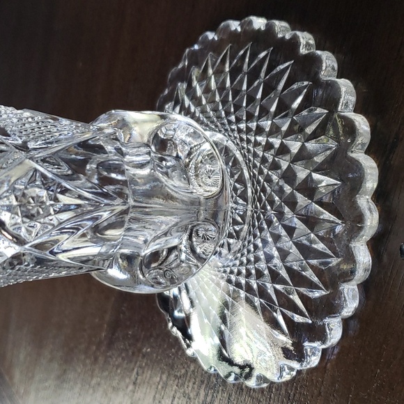 Vintage Antique Clear Glass Ruffled Sawtooth Paddle Wheel Pattern Vase 6.5" - Picture 7 of 16